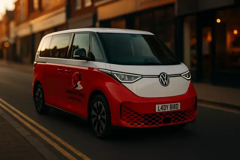 Ladybird Taxis vehicle providing airport transfer service in Camberley, Surrey.