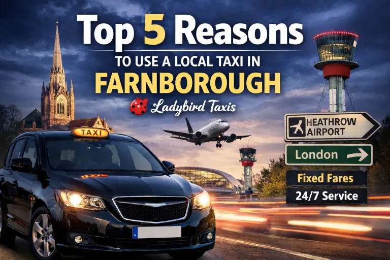 Top 5 Reasons to Use a Local Taxi in Farnborough – Ladybird Taxis airport transfer to Heathrow with 24/7 service and fixed fares