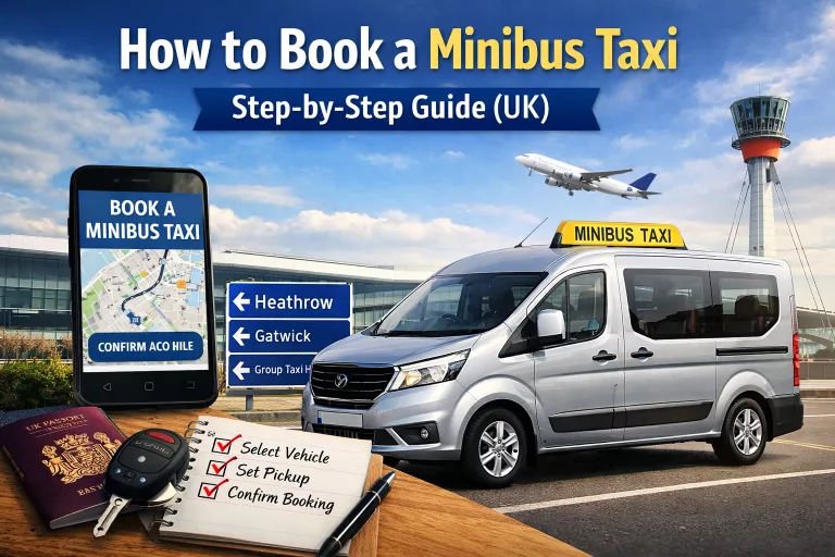 How to Book a Minibus Taxi Minibus taxi hire for group airport transfer to Heathrow from Camberley with Ladybird Taxis