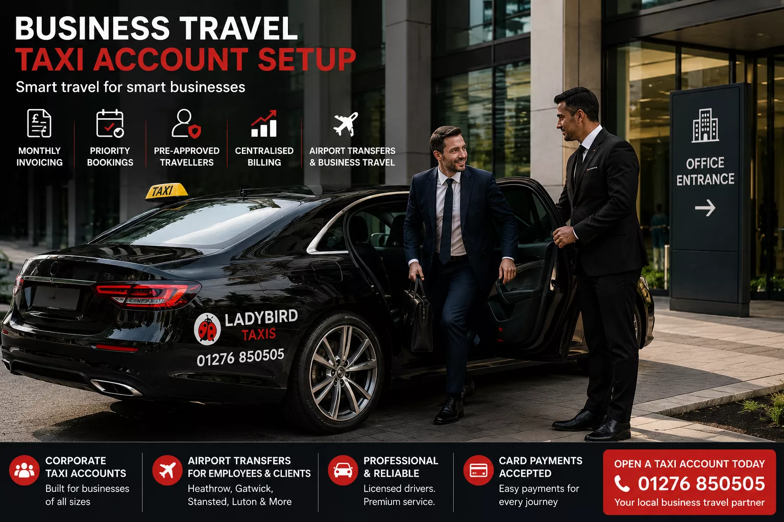Taxi vs Uber - Why Local Taxi is Better for Journeys 3 Business traveller arriving at an office using a corporate taxi account service