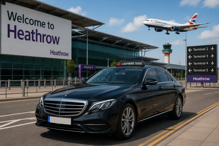 Cab to Heathrow Airport Executive taxi outside Heathrow Airport terminal