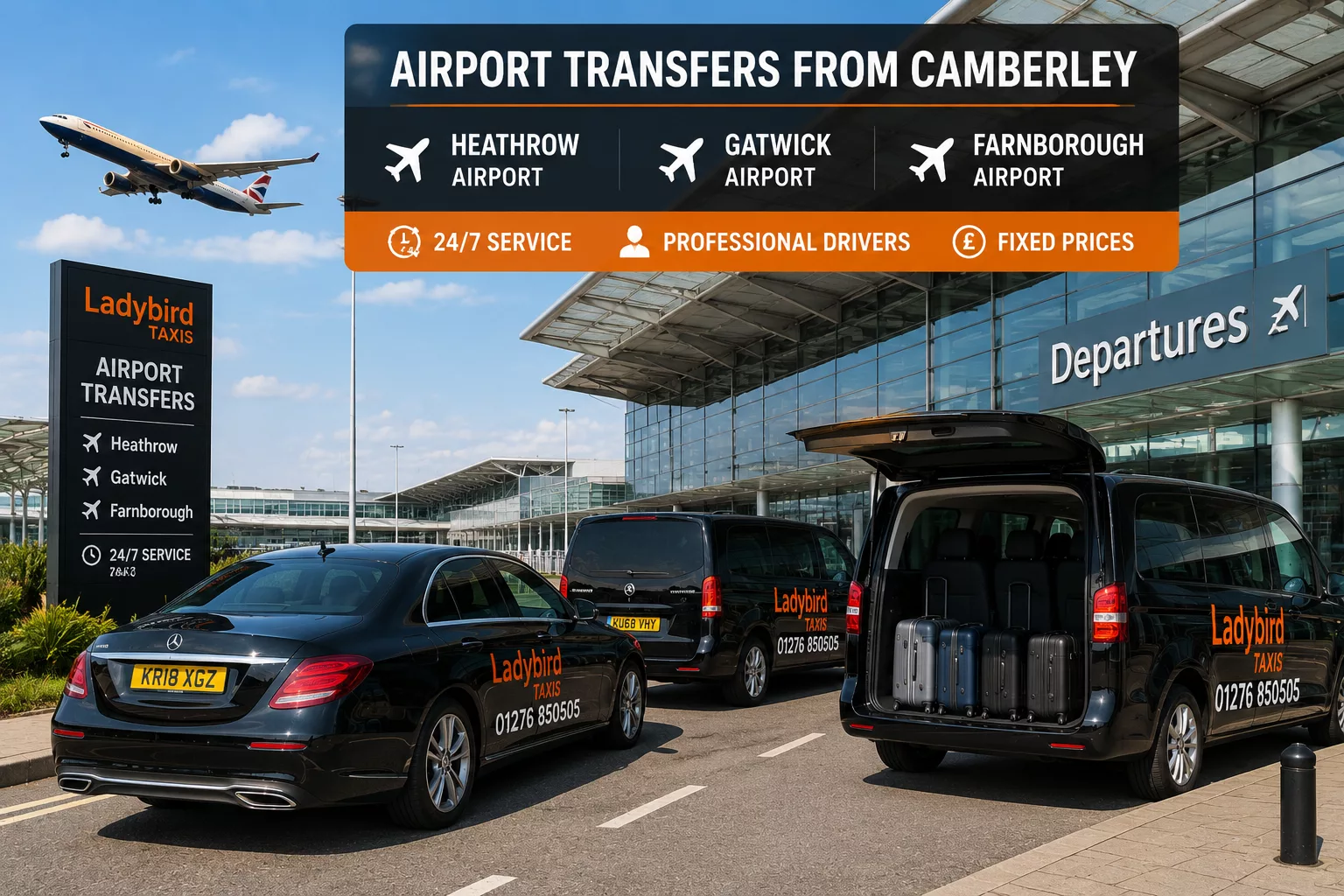 Top Taxi Companies in Camberley, Surrey 1 Airport taxi transfers from Camberley to Heathrow, Gatwick and Farnborough