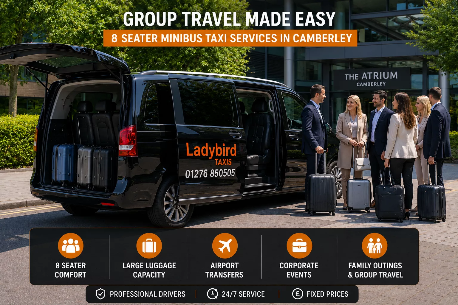 Top Taxi Companies in Camberley, Surrey 2 8 seater minibus taxi in Camberley for group travel and corporate events