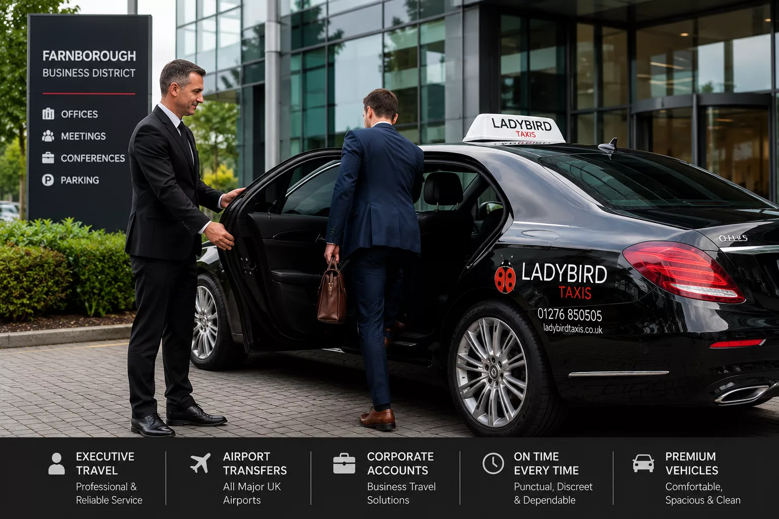 Local Taxi Services 2 Corporate taxi service providing executive business travel in Farnborough and Camberley