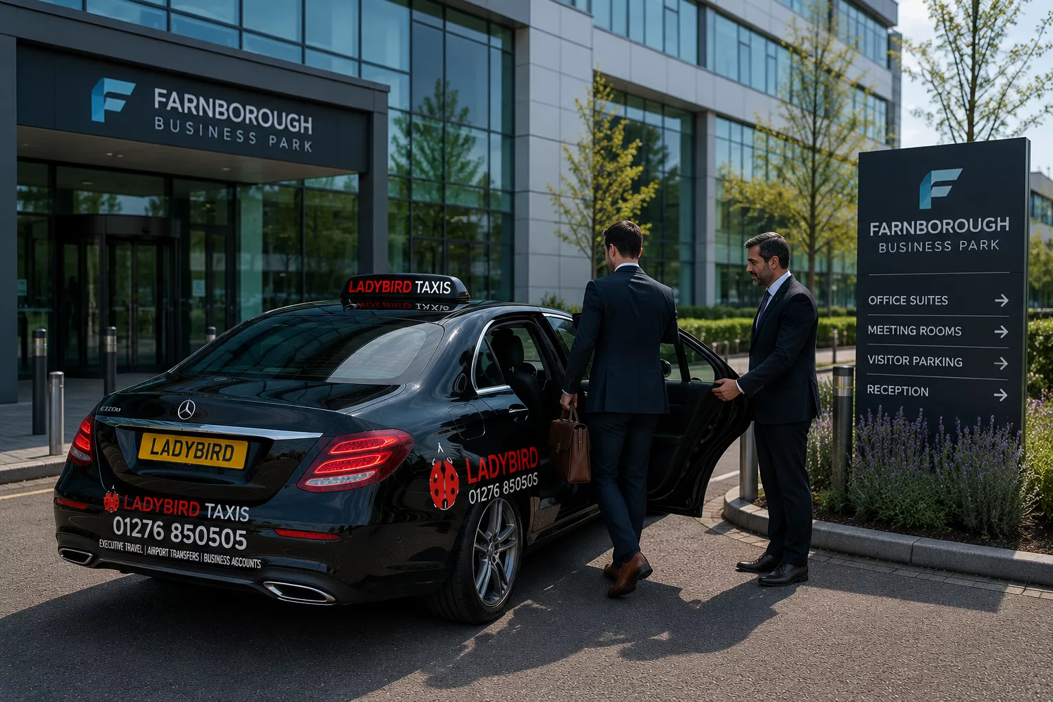 Farnborough Taxis: Reliable Train Station Taxi Services 3 Corporate traveller using executive taxi service in Farnborough Business Park