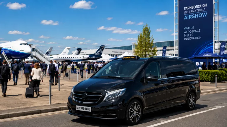 Farnborough Airshow taxis and airport transfers by Ladybird Taxis serving Heathrow Airport, Farnborough Airport and surrounding towns