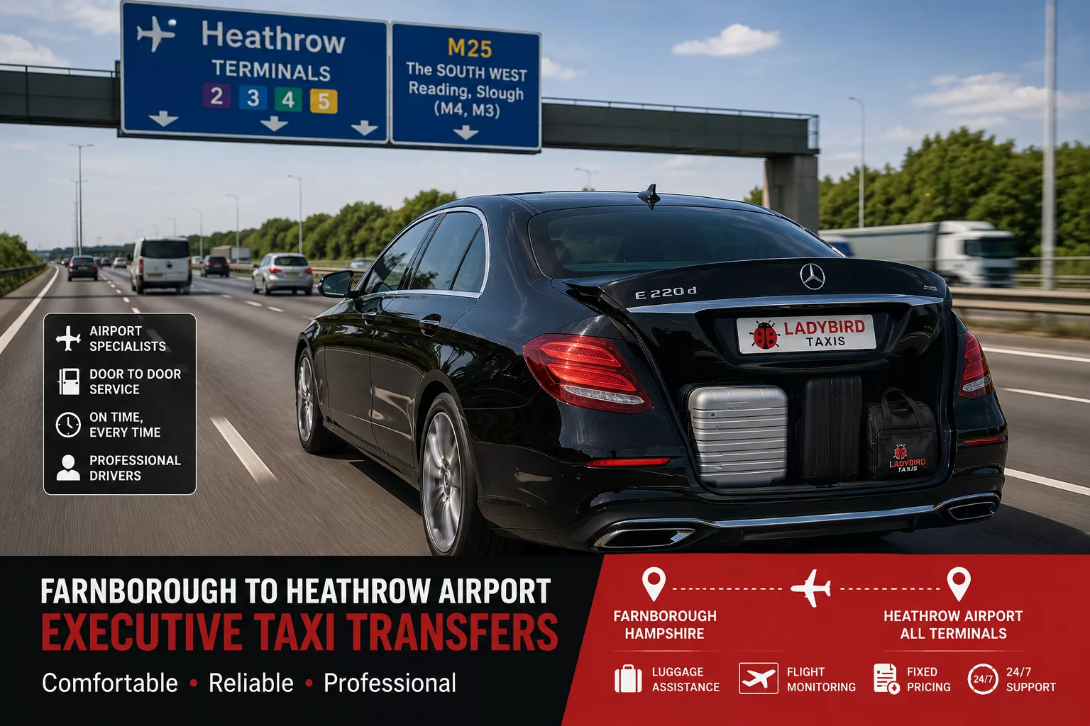 Travelling from Farnborough to Heathrow Airport 2 Executive taxi travelling from Farnborough to Heathrow Airport