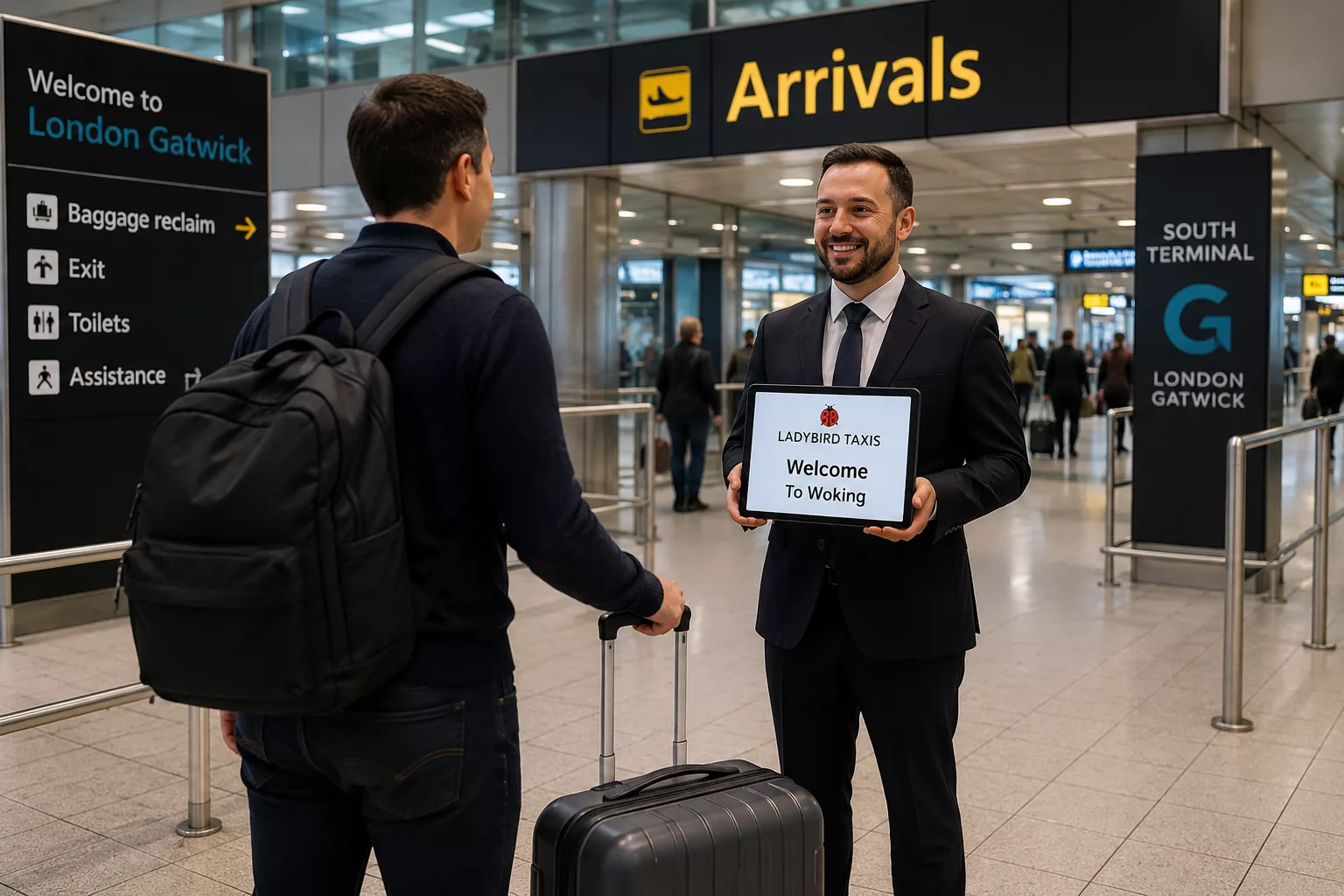 Gatwick to Woking Taxi Service 1 Airport pickup service at Gatwick Airport for passengers travelling to Woking