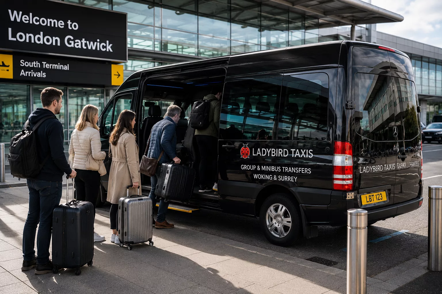 Gatwick to Woking Taxi Service 2 Group taxi and minibus airport transfer from Gatwick Airport to Woking