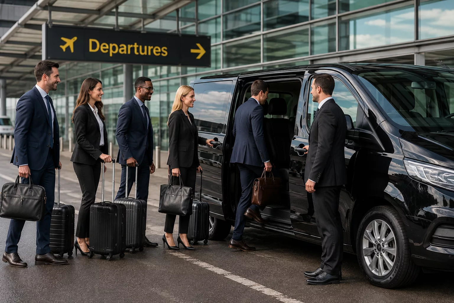 8 Seater Taxis for Corporate Travel Needs 1 Business team using group taxi to airport for Heathrow transfer
