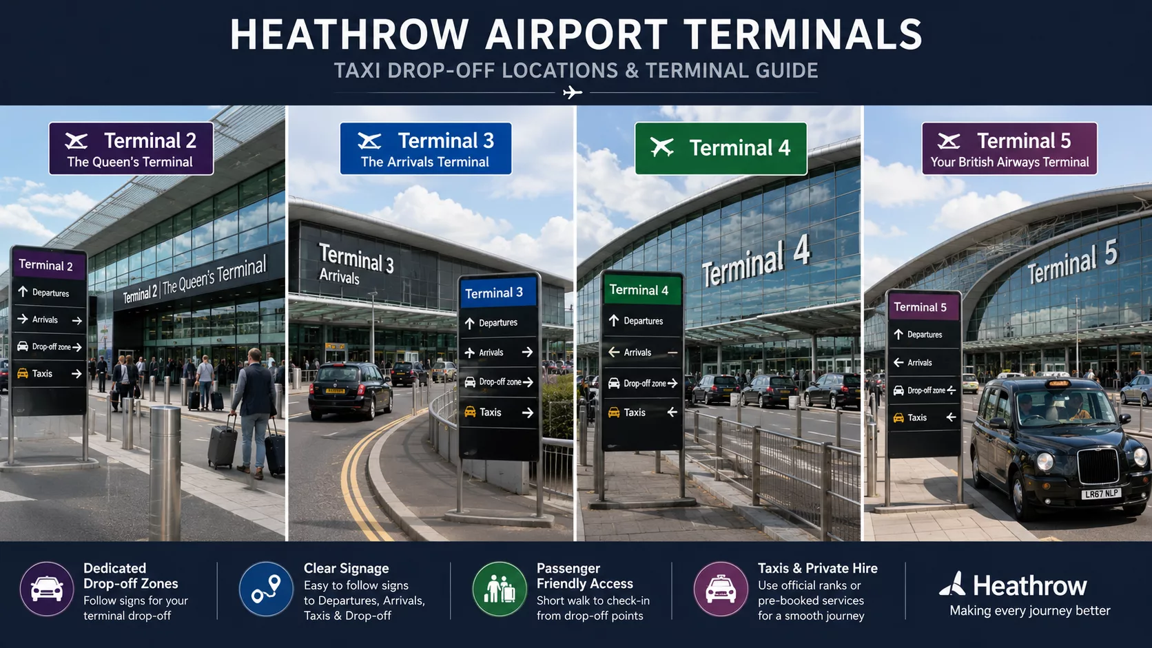 Choosing the Best Taxi to Heathrow 1 Heathrow Airport terminals 2 3 4 and 5 taxi drop off locations