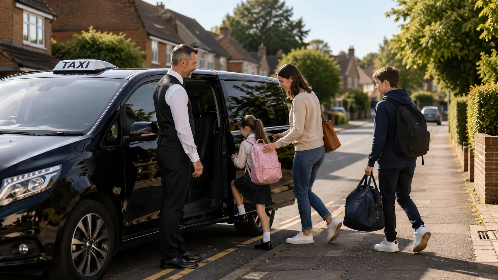Family-Friendly Rides with Yateley Taxis 1 Family entering a taxi for a local journey in Yateley Hampshire