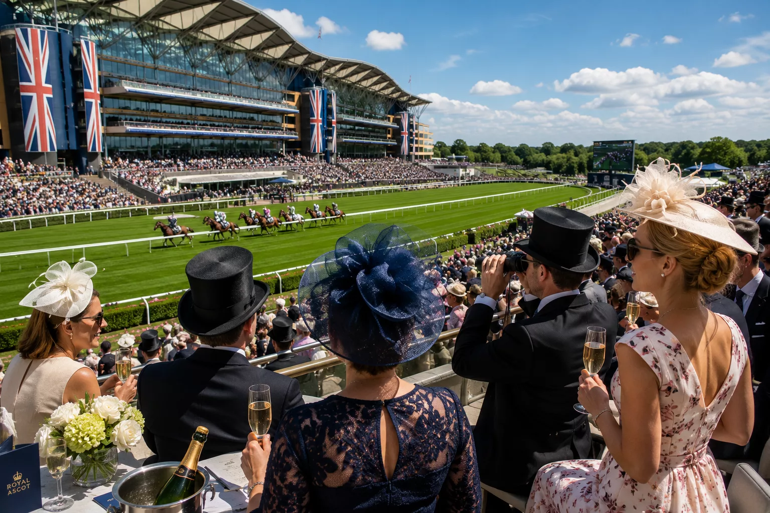 Royal Ascot Travel Tips: What First-time Visitors Need to Know 4 Royal Ascot racegoers enjoying a summer race day experience at Ascot Racecourse