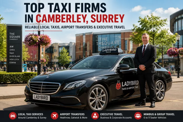 Top taxi firms in Camberley Surrey including local taxis airport transfers and executive taxi services