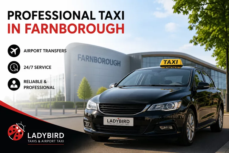 Professional taxi Farnborough Hampshire by Ladybird Taxis providing reliable local and airport transfers.