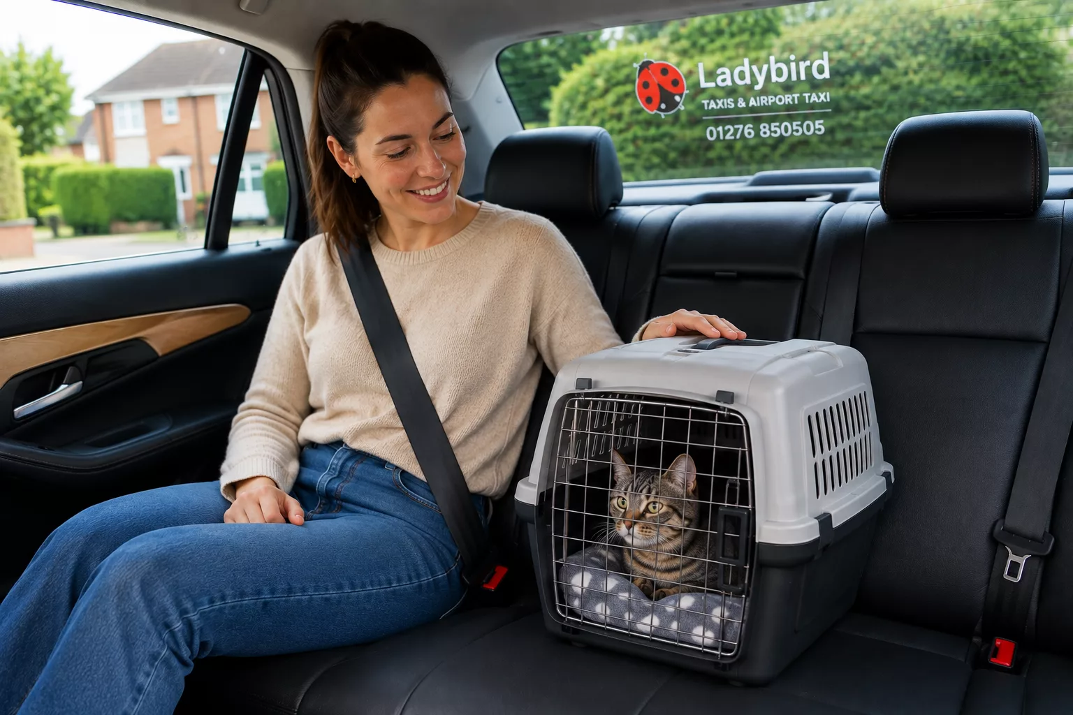 Pet-Friendly Taxis 2 Cat travelling safely in a secure carrier inside a taxi