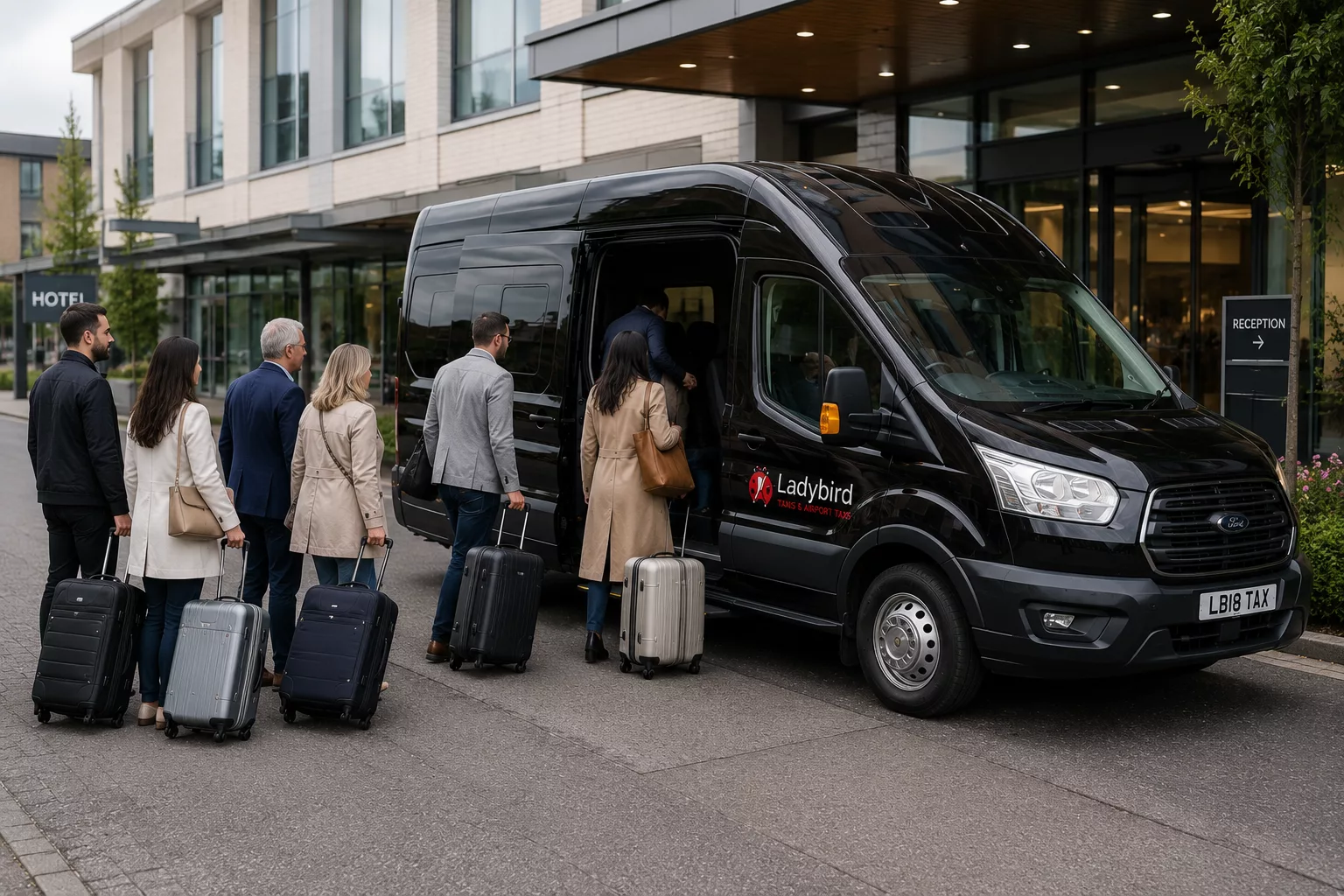 Heathrow & Gatwick Minibus Transfer Guide 4 Group of passengers preparing for a minibus airport transfer