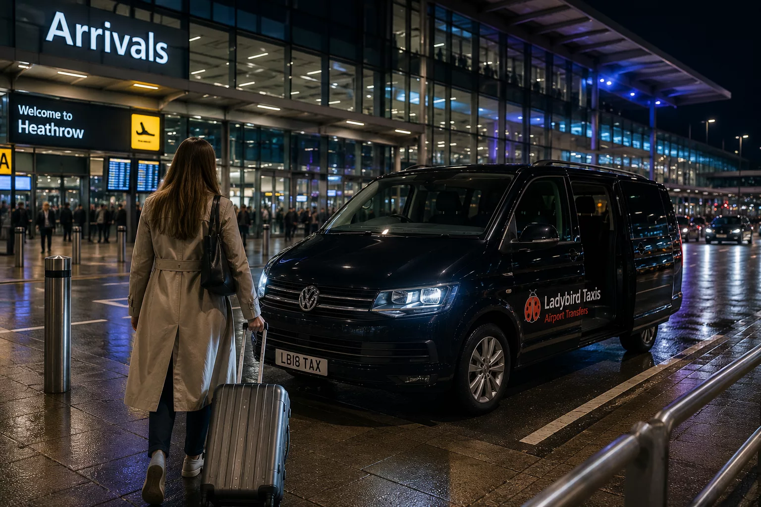 5 Reasons Why Airport Taxis Are Better Than Parking at Heathrow 3 Passengers loading luggage into an airport taxi for a door-to-door Heathrow transfer