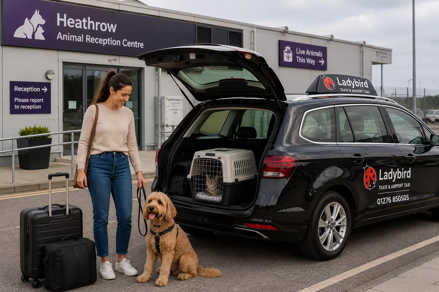 Pet-Friendly Taxis 4 Pet taxi transfer for a journey to an animal reception facility at Heathrow