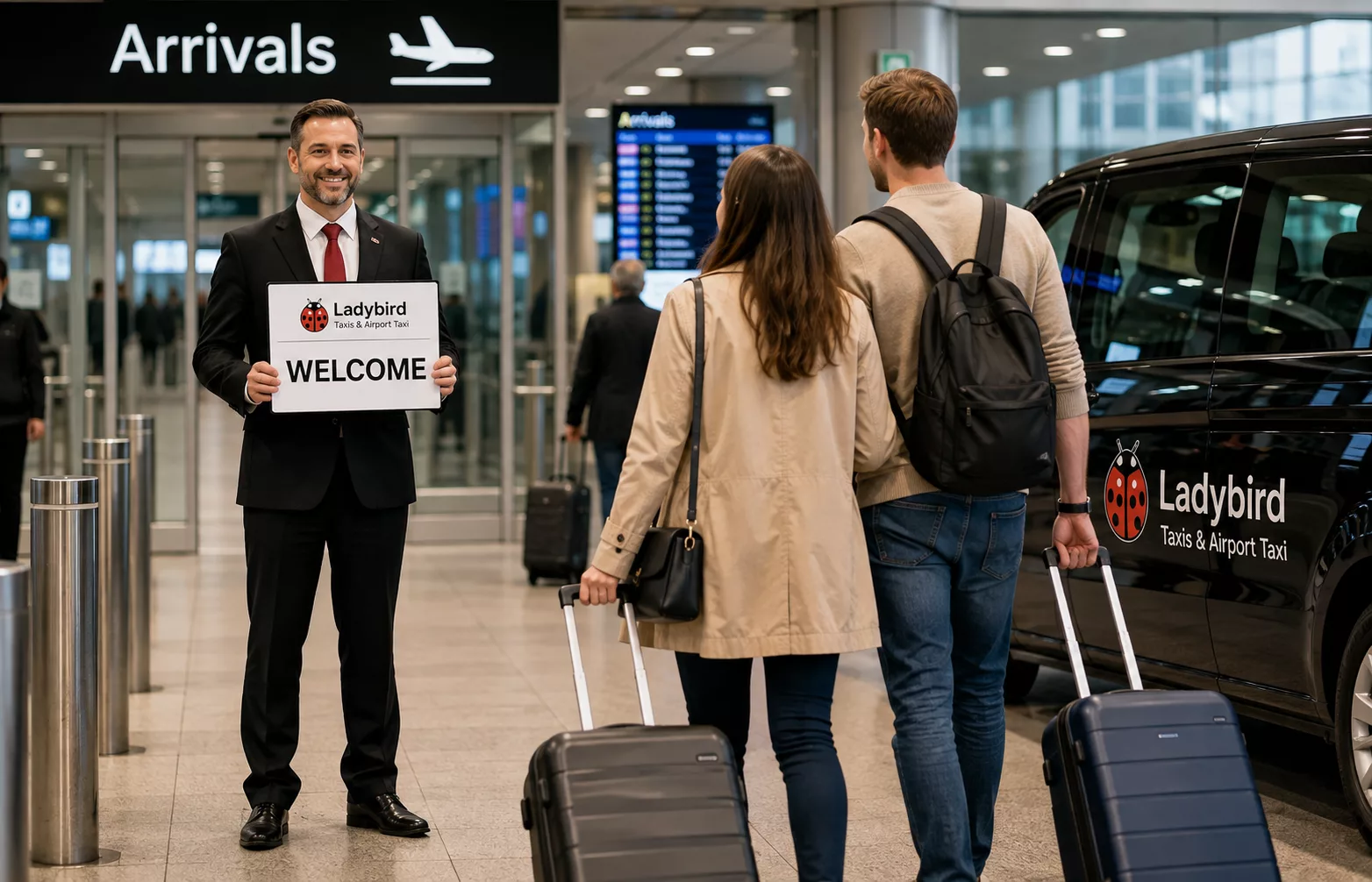 London City to Bagshot Taxi Service 2 Professional driver providing a Meet and Greet collection at London City Airport for passengers travelling to Bagshot