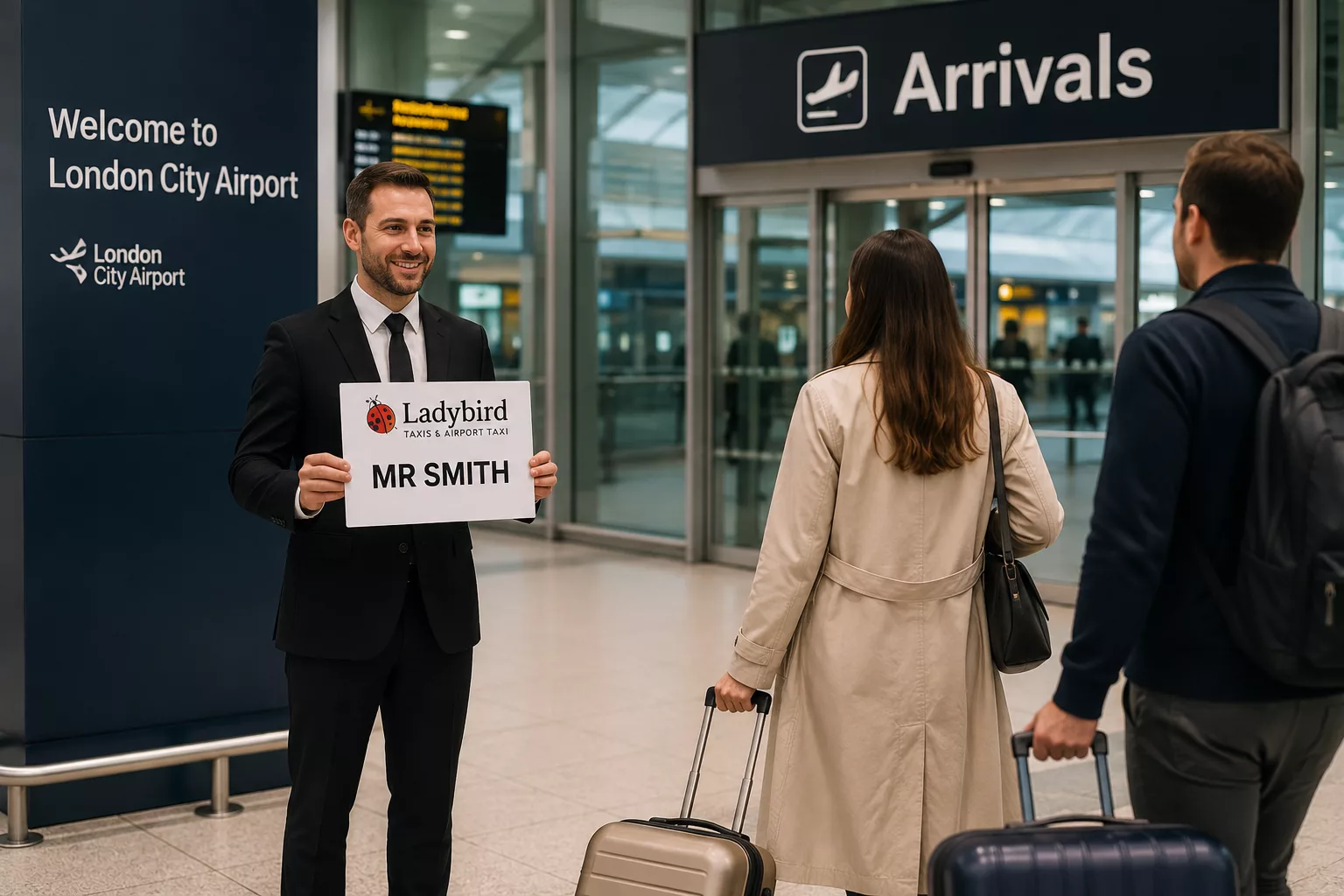 London City to Eversley Taxi Service 2 Taxi driver providing Meet and Greet pickup at London City Airport