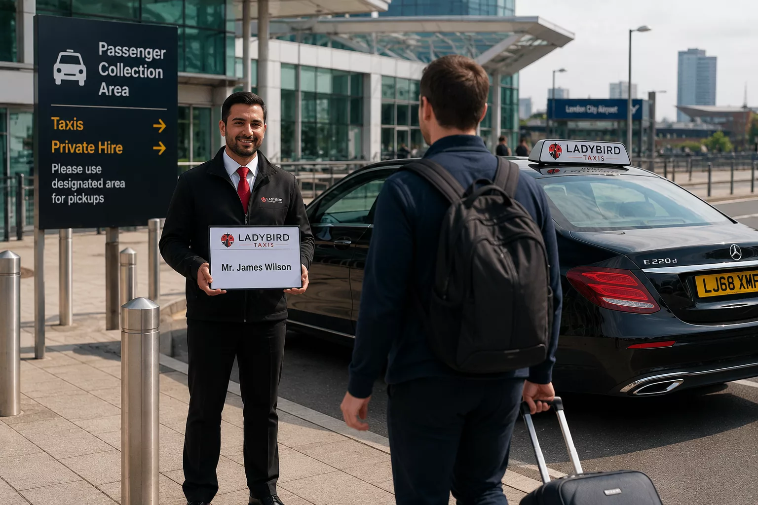 London City to Sandhurst Taxi Service 2 Driver meeting a passenger for a taxi pickup at London City Airport
