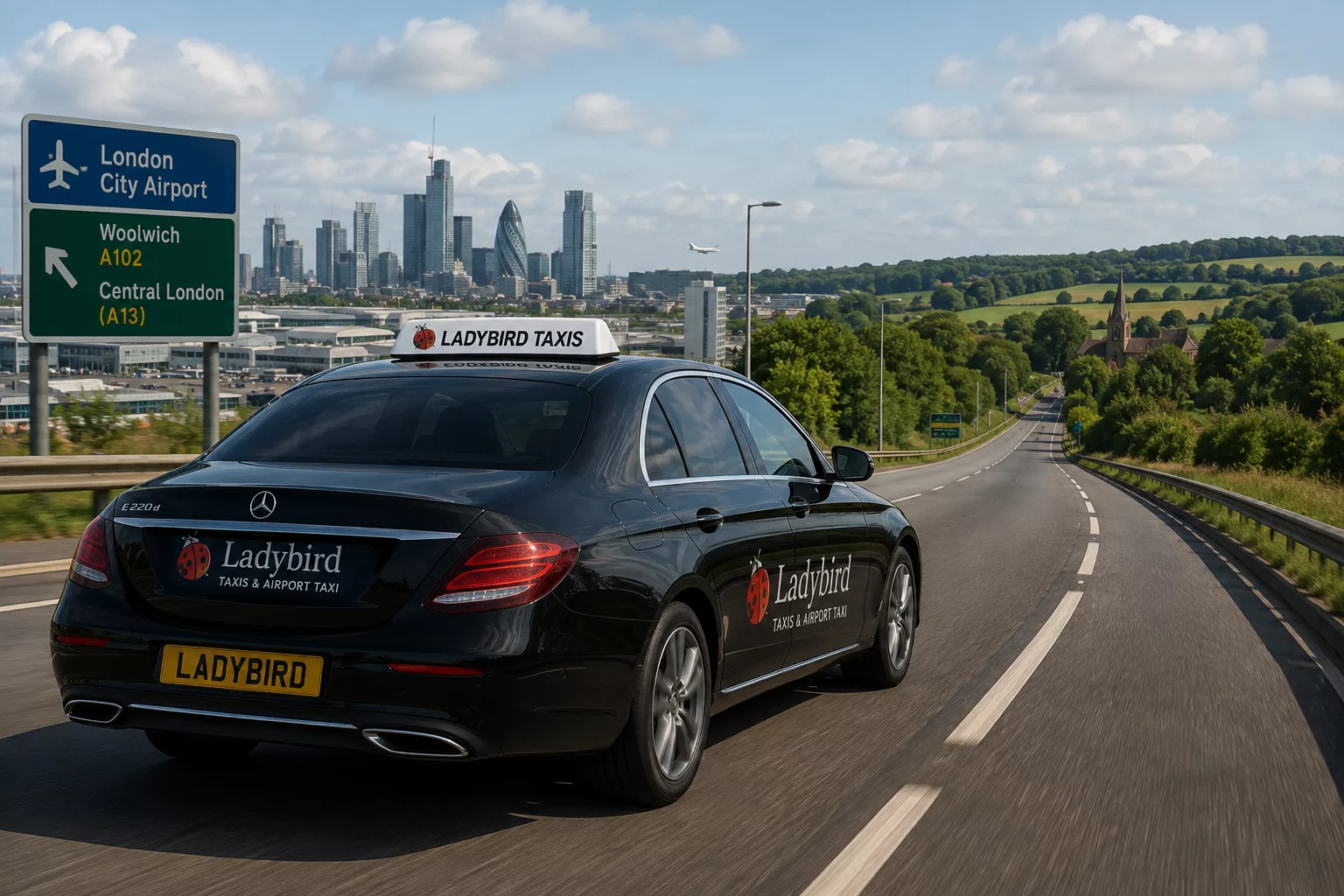 London City to Eversley Taxi Service 1 Private taxi travelling from London City Airport towards Eversley