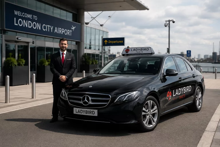 Ladybird Taxis vehicle providing a London City Airport to Sandhurst taxi service