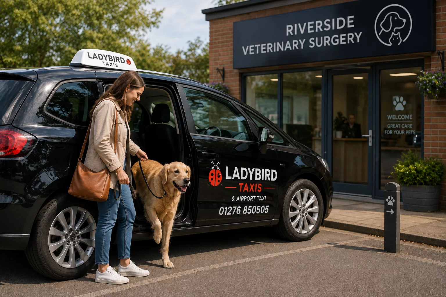 Best Pet-Friendly Taxi Options in Surrey & Hampshire 2 Owner travelling with a dog by taxi to a veterinary appointment