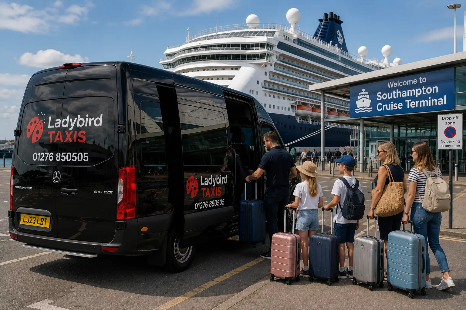 Southampton Cruise Port Transfers 4 Minibus transfer for a group travelling to Southampton Cruise Port with luggage