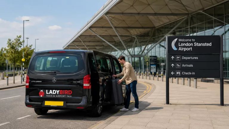 Ladybird Taxis vehicle providing a Stansted to Chobham taxi service