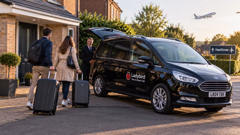 Pre-booked airport taxi ready for passenger pickup before a flight