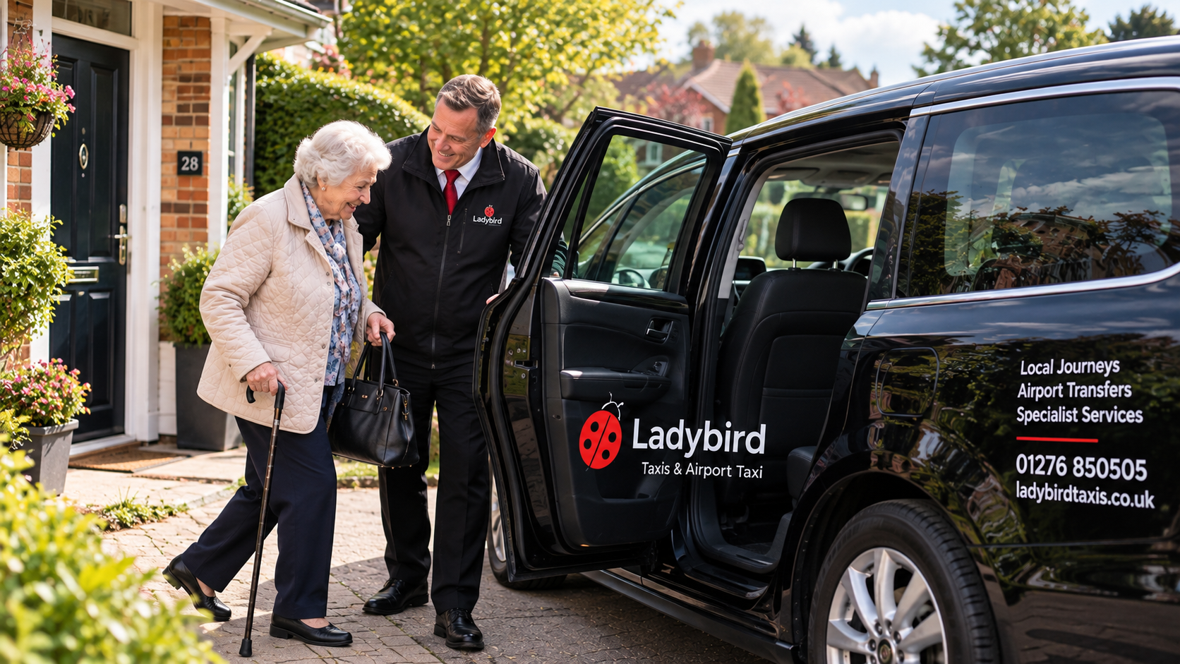 Top Benefits of Elderly-Friendly Taxis in Your Area 1 Elderly passenger being collected by taxi from home for a door-to-door journey