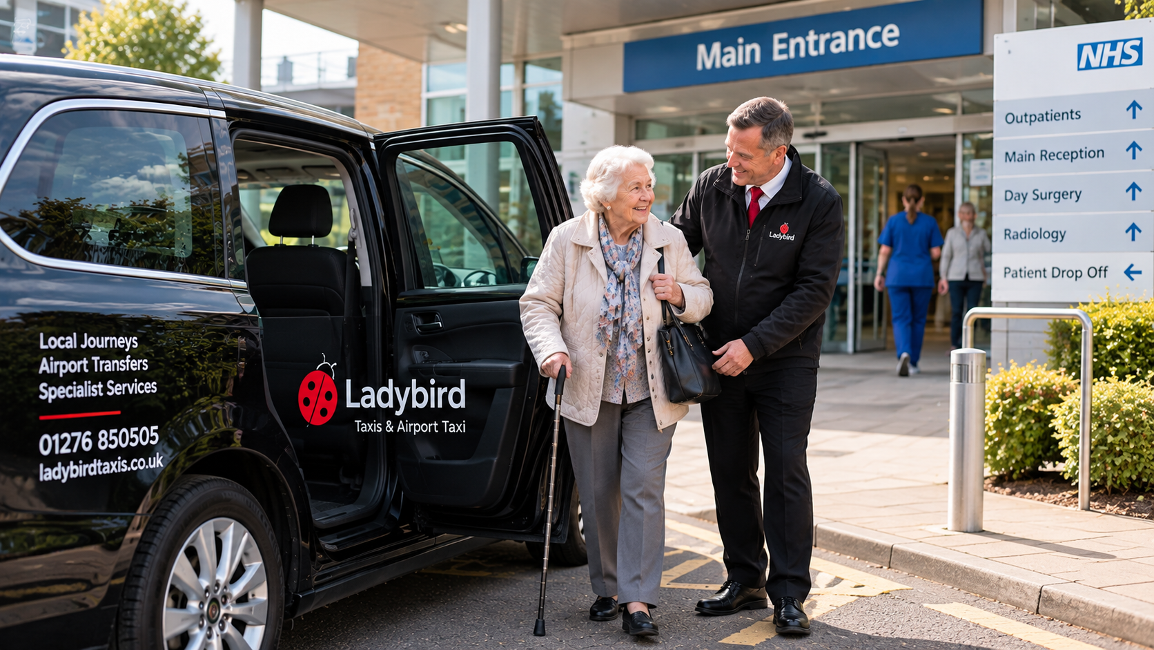 Top Benefits of Elderly-Friendly Taxis in Your Area 3 Elderly passenger arriving by taxi for a hospital or medical appointment