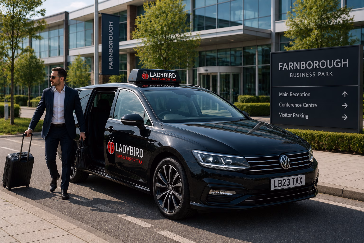 London City Airport to Farnborough Taxi Service 4 Executive taxi arriving in Farnborough after a London City Airport transfer