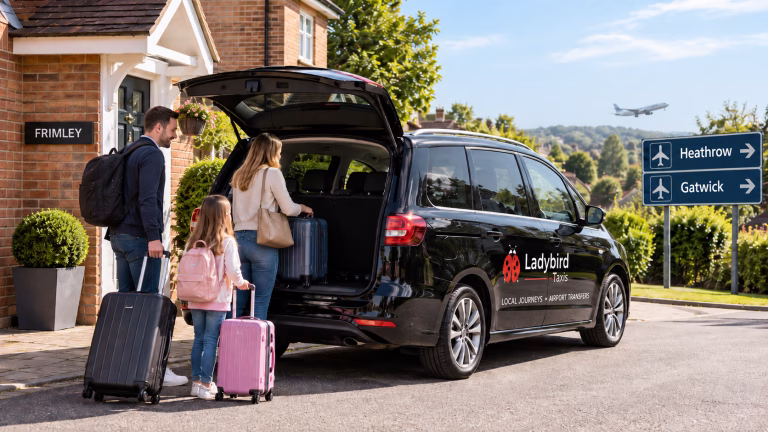 Frimley airport taxi ready for a transfer to Heathrow or Gatwick