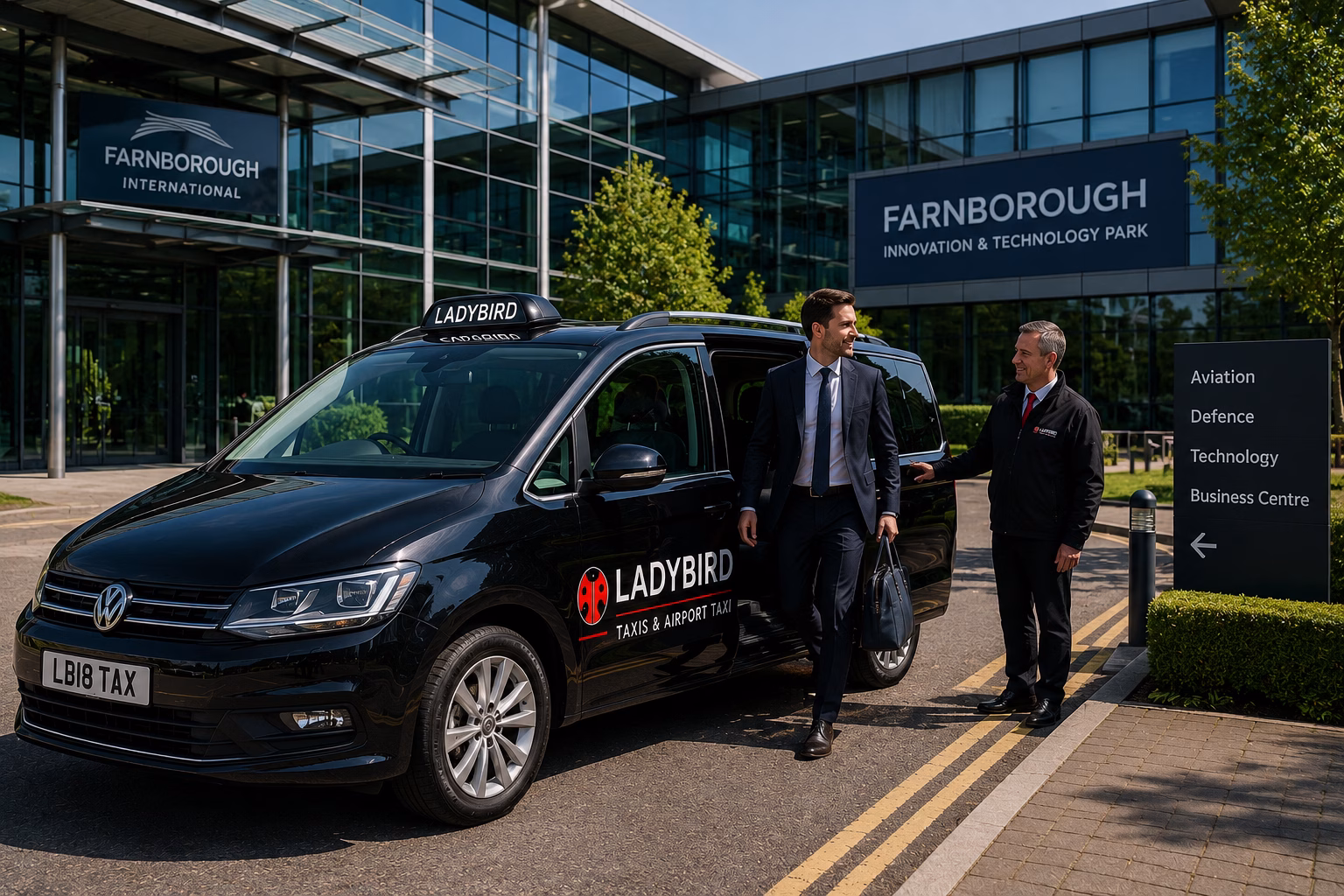Gatwick to Farnborough Taxi Service 4 Executive Gatwick airport taxi arriving at a Farnborough business destination