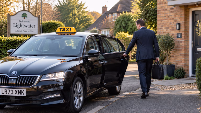 Lightwater commuter getting into a local taxi for work