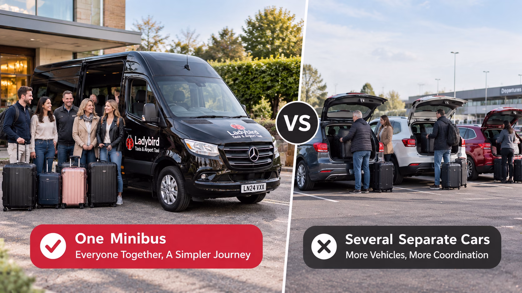 Top 10 Benefits of Booking a Minibus Taxi for Group Travel 1 One minibus taxi compared with several separate cars for group travel