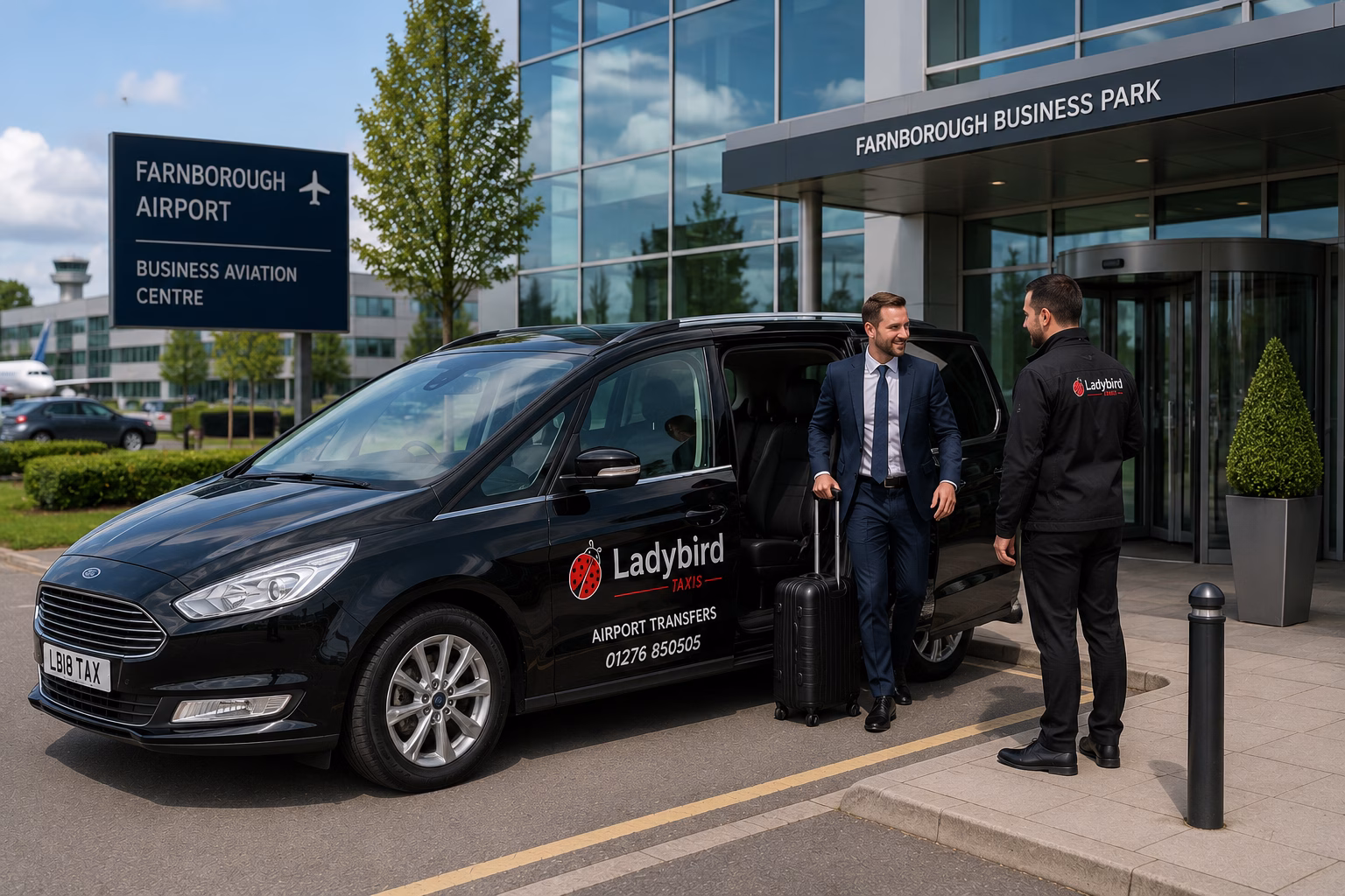 Stansted to Farnborough Taxi Service 4 Executive taxi arriving in Farnborough after a Stansted Airport business transfer
